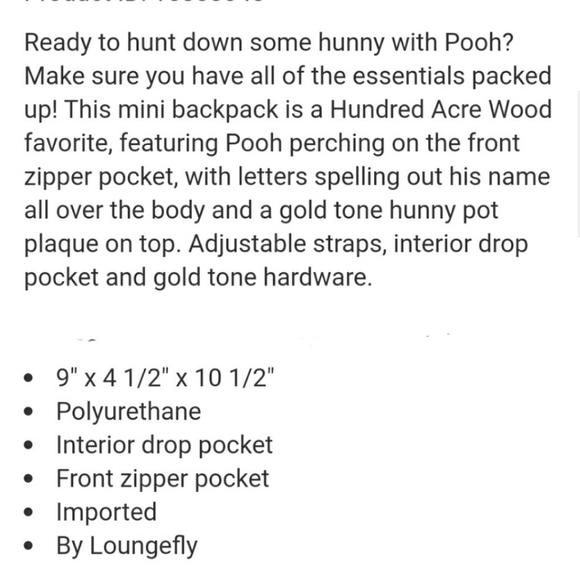 NWT Loungefly Winnie the Pooh mini backpack main image 9